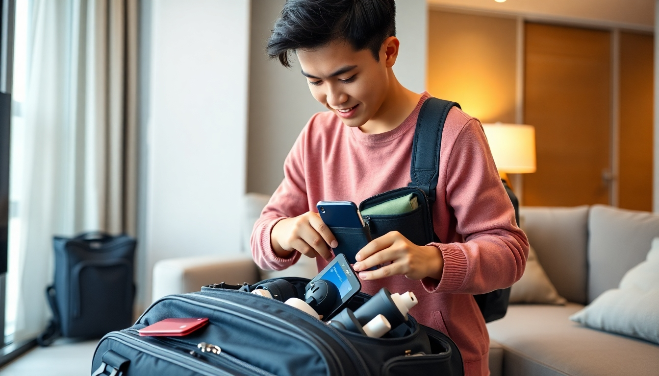 LCC旅行で荷物をパッキングする旅行者